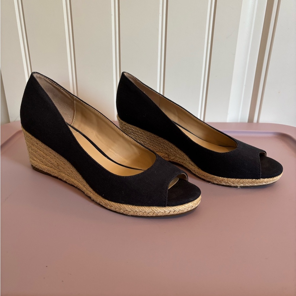Bandolino Nuri Peep Toe Espadrille Wedge Pump Navy Blue - Size 8.5 - Picture 3 of 11